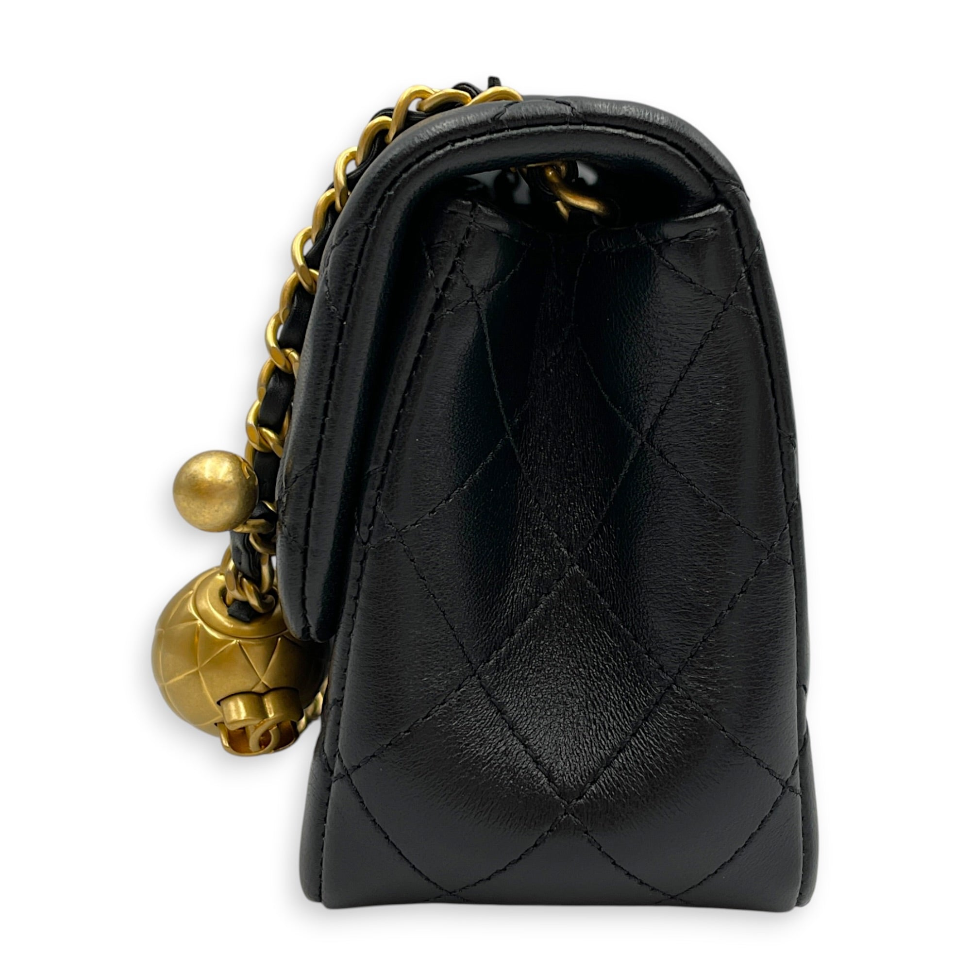 Mini Square Pearl Crush Flap Black Crossbody Bag in Lambskin Gold hardware CL2604-21064 4