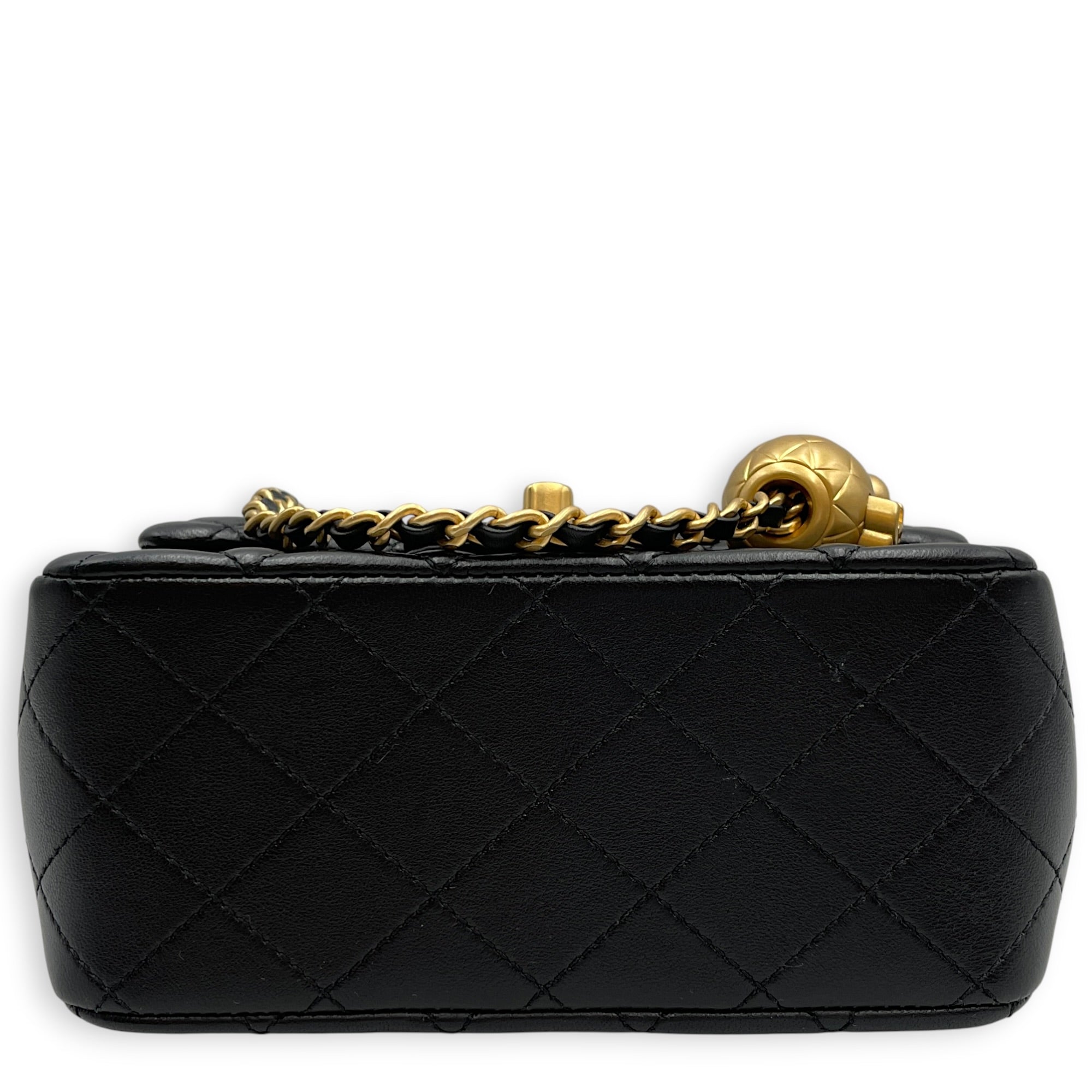 Mini Square Pearl Crush Flap Black Crossbody Bag in Lambskin Gold hardware