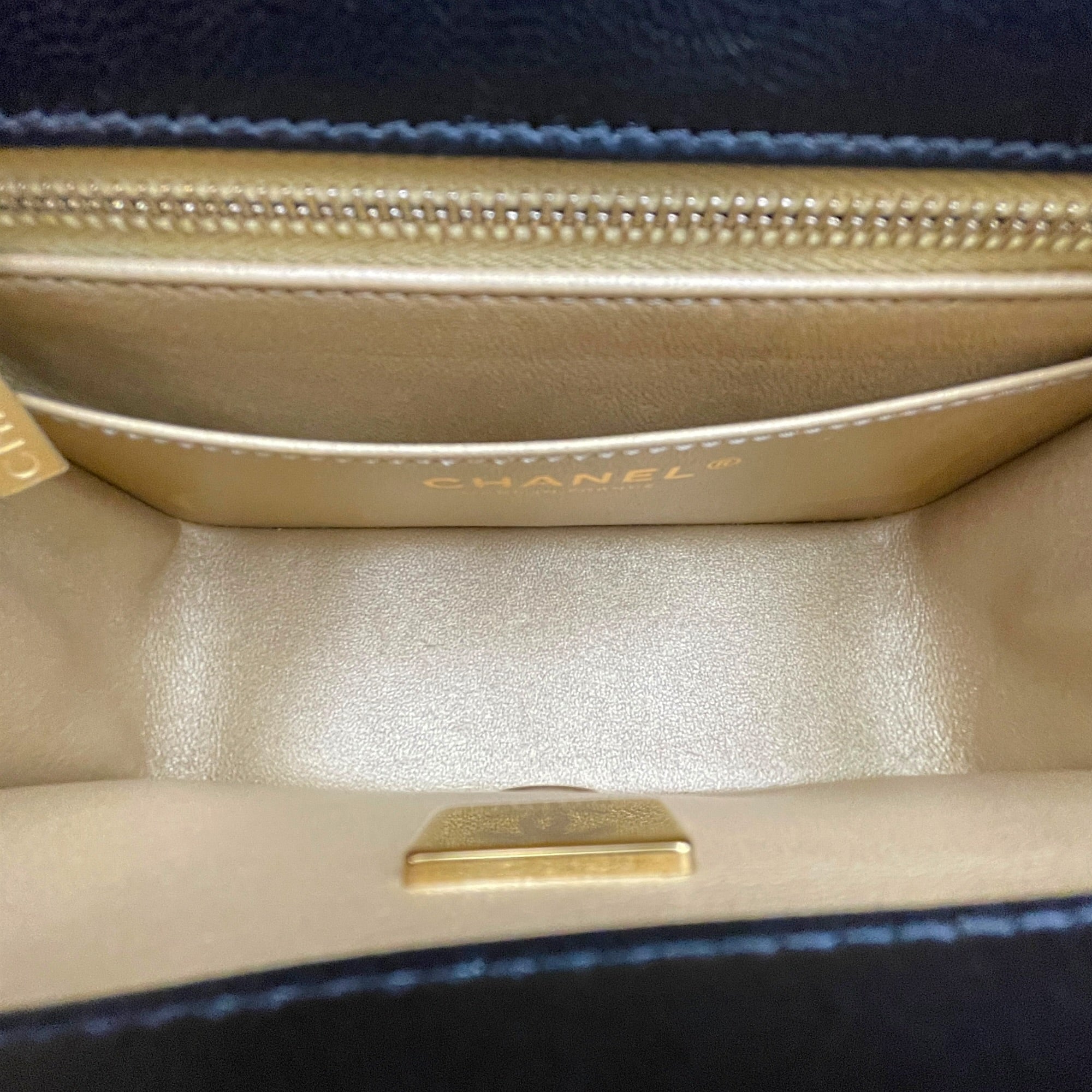 Mini Square Pearl Crush Flap Black Crossbody Bag in Lambskin Gold hardware