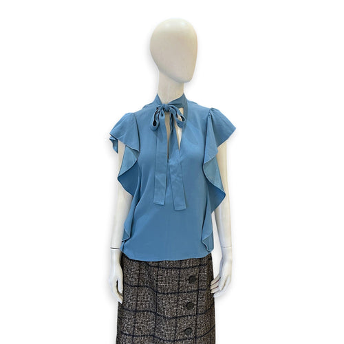 Ruffles Sleeved Blouse 38 Blue Ready-To-Wear in Viscose CL2604-21078 1