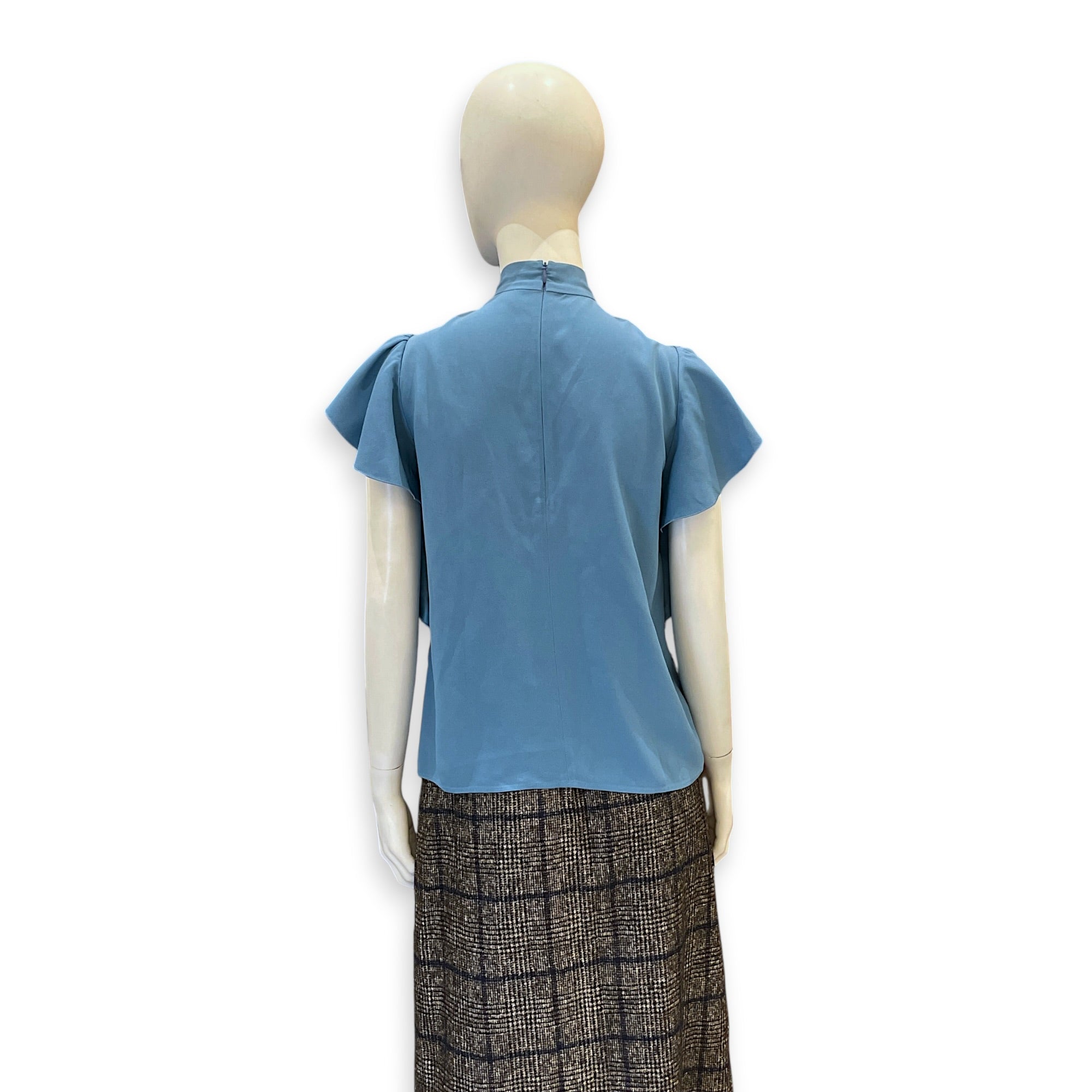 Ruffles Sleeved Blouse 38 Blue Ready-To-Wear in Viscose CL2604-21078 2