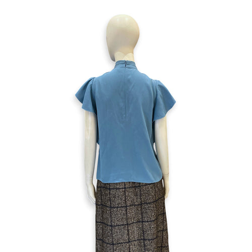 Ruffles Sleeved Blouse 38 Blue Ready-To-Wear in Viscose CL2604-21078 2