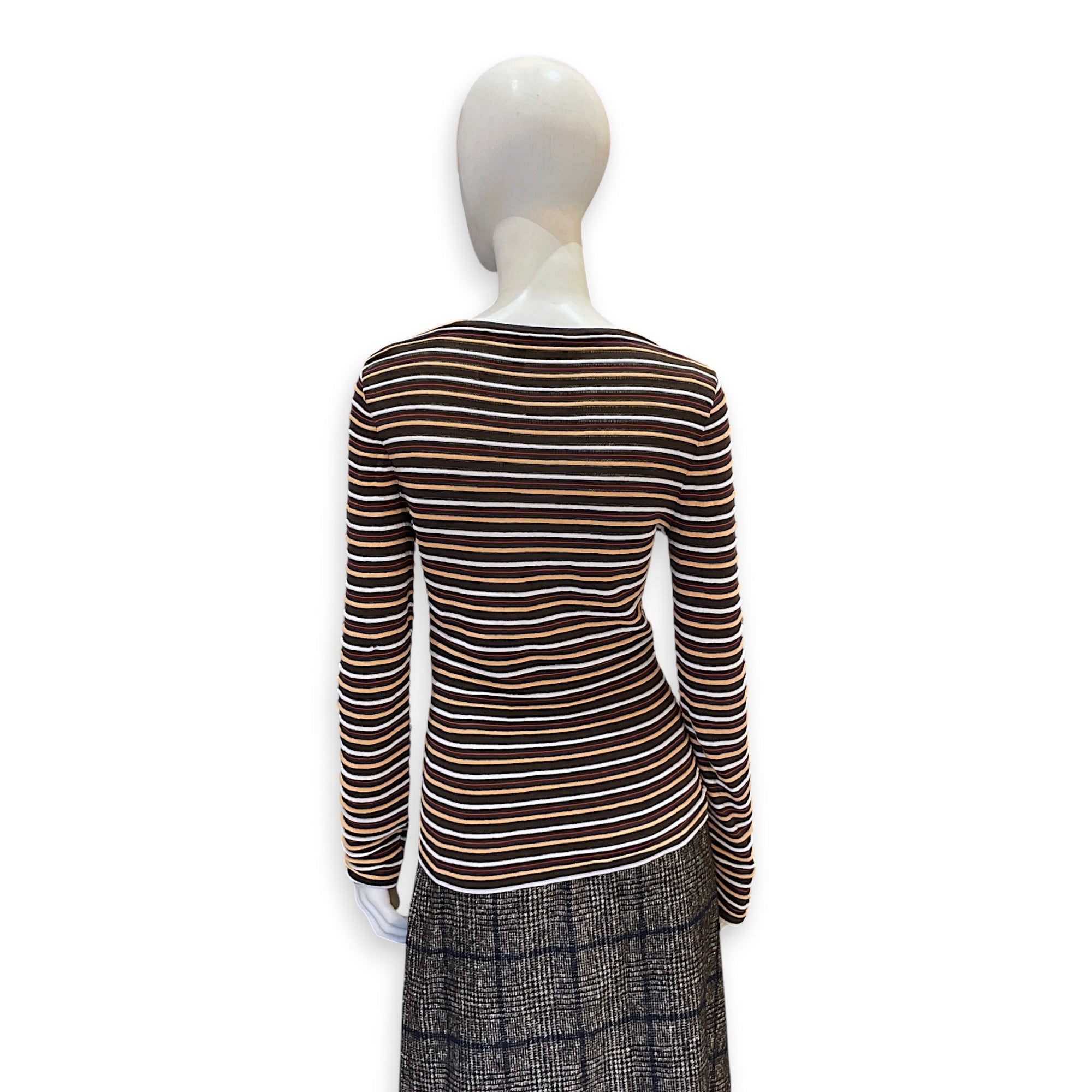 Striped V-Neck Knit Top S Brown Ready-To-Wear in Cotton CL2604-21079 2
