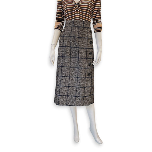 Plaid Skirt with Button Detailing 38 Brown Ready-To-Wear in Alpaca