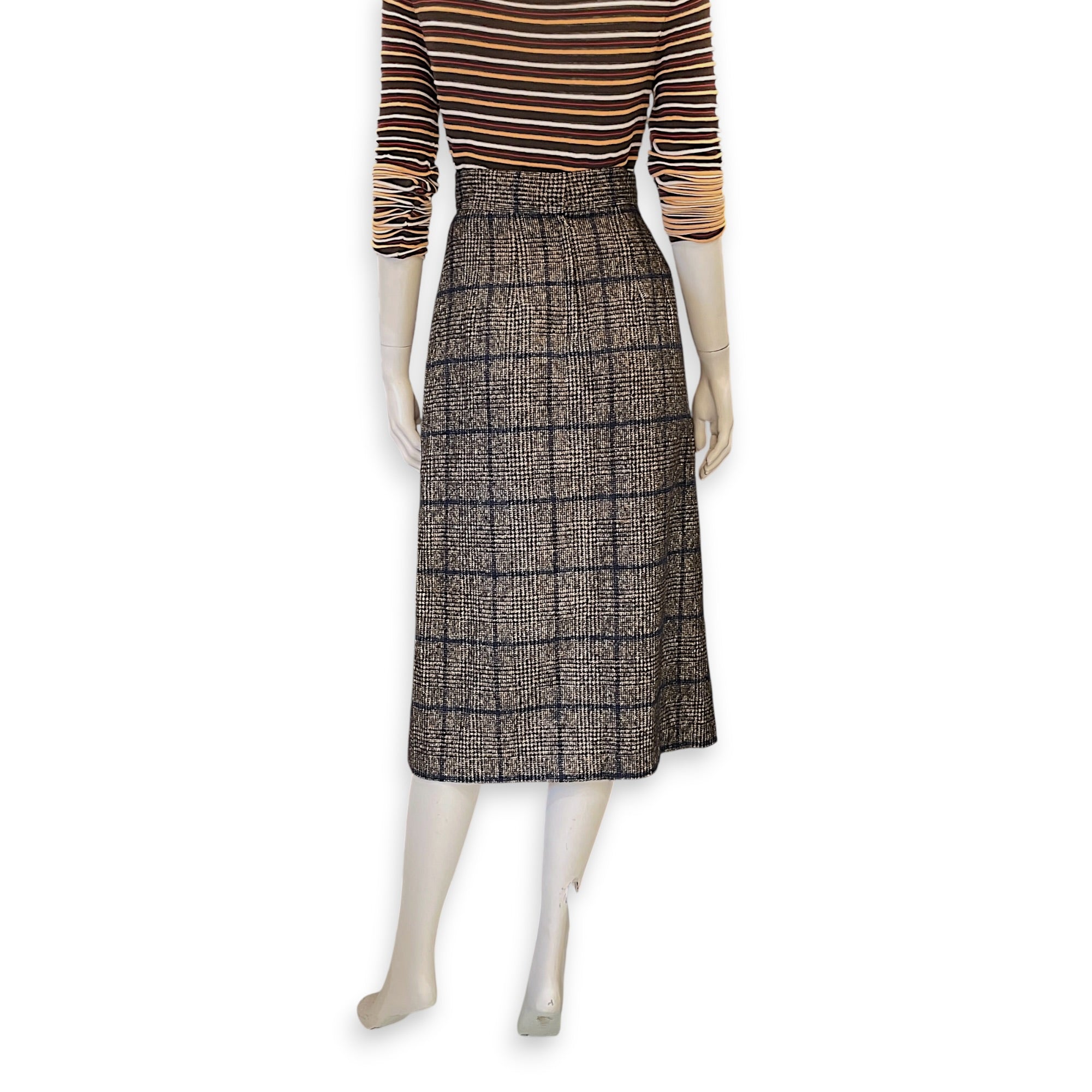 Plaid Skirt with Button Detailing 38 Brown Ready-To-Wear in Alpaca