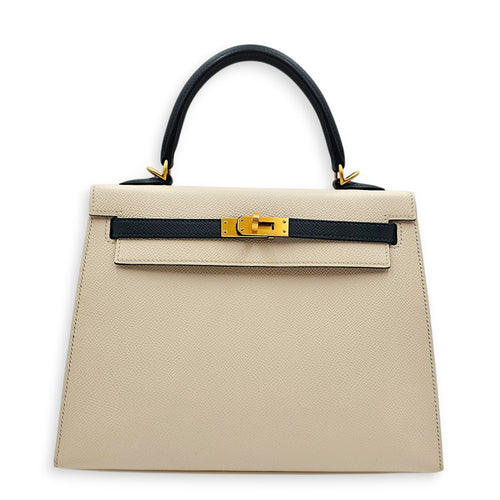 HSS Sellier Kelly 25 Craie/Vert d'anglais in Epsom Brushed Gold hardware CL2604-21093 1