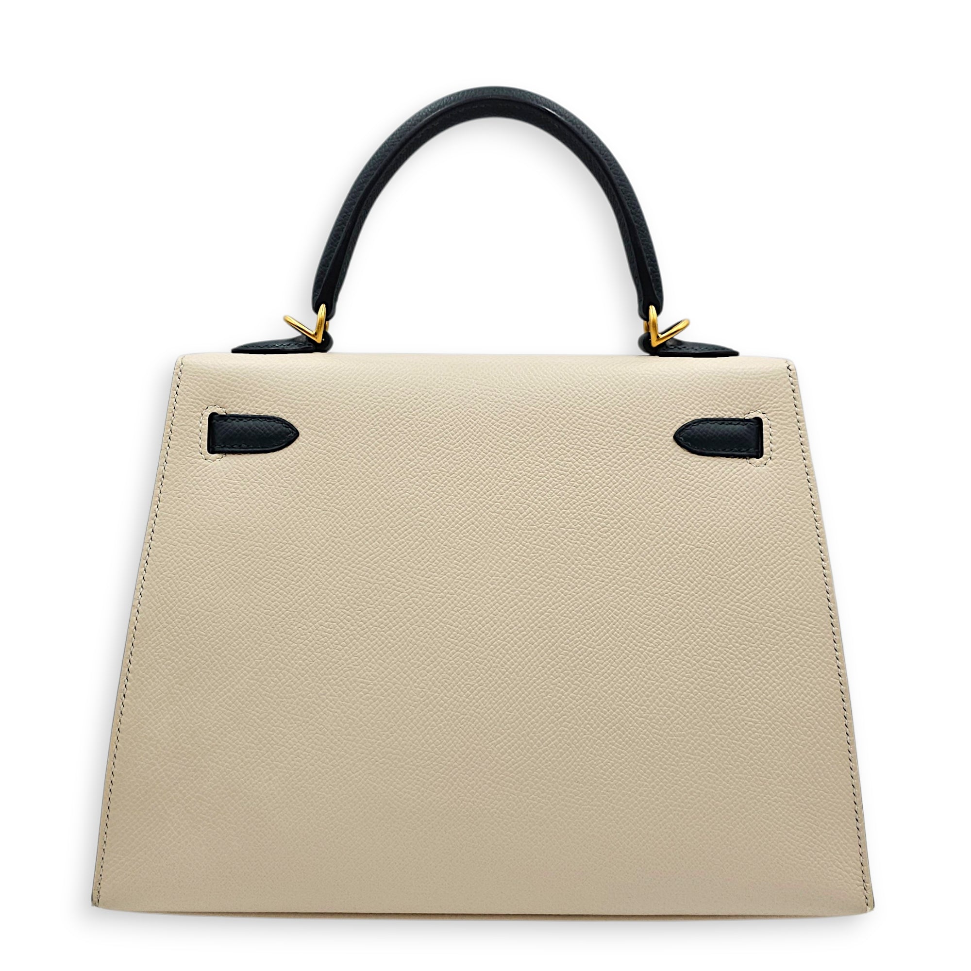 HSS Sellier Kelly 25 Craie/Vert d'anglais in Epsom Brushed Gold hardware CL2604-21093 2