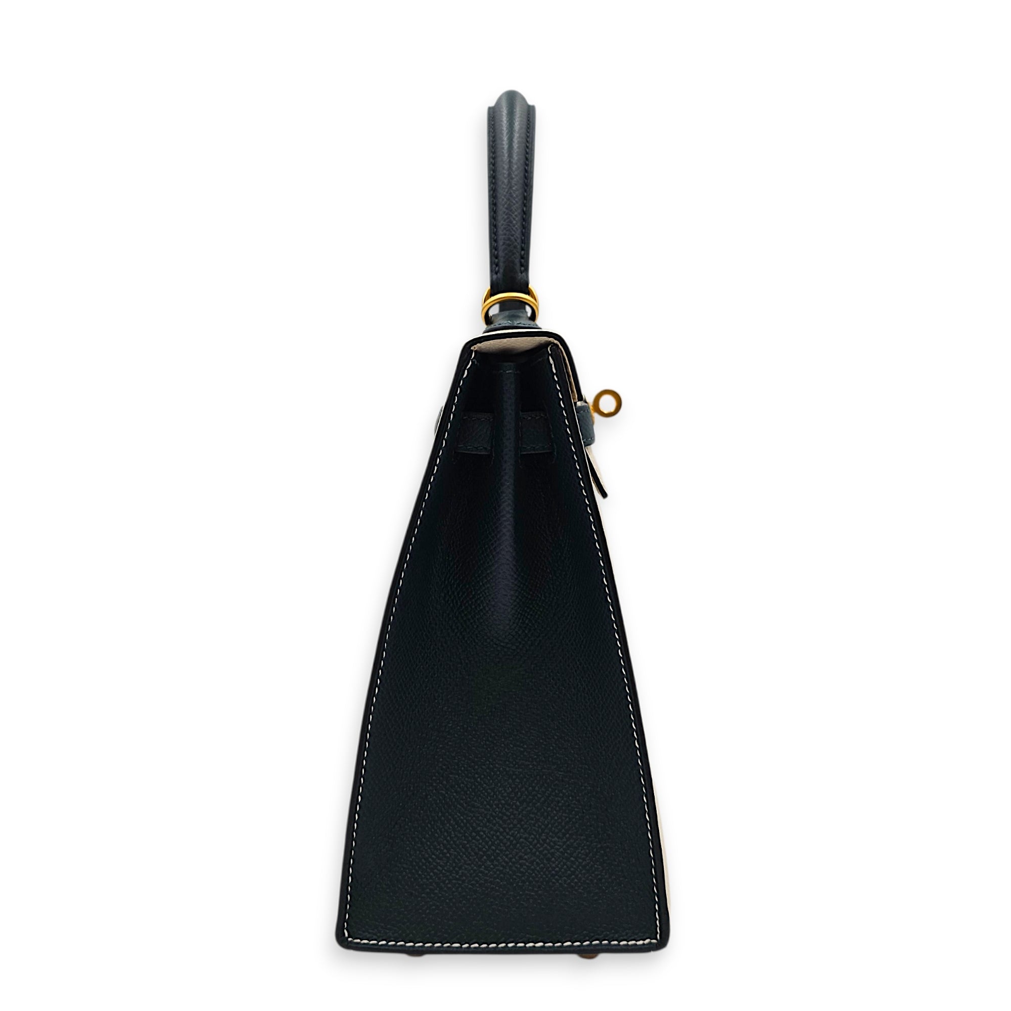 HSS Sellier Kelly 25 Craie/Vert d'anglais in Epsom Brushed Gold hardware CL2604-21093 3