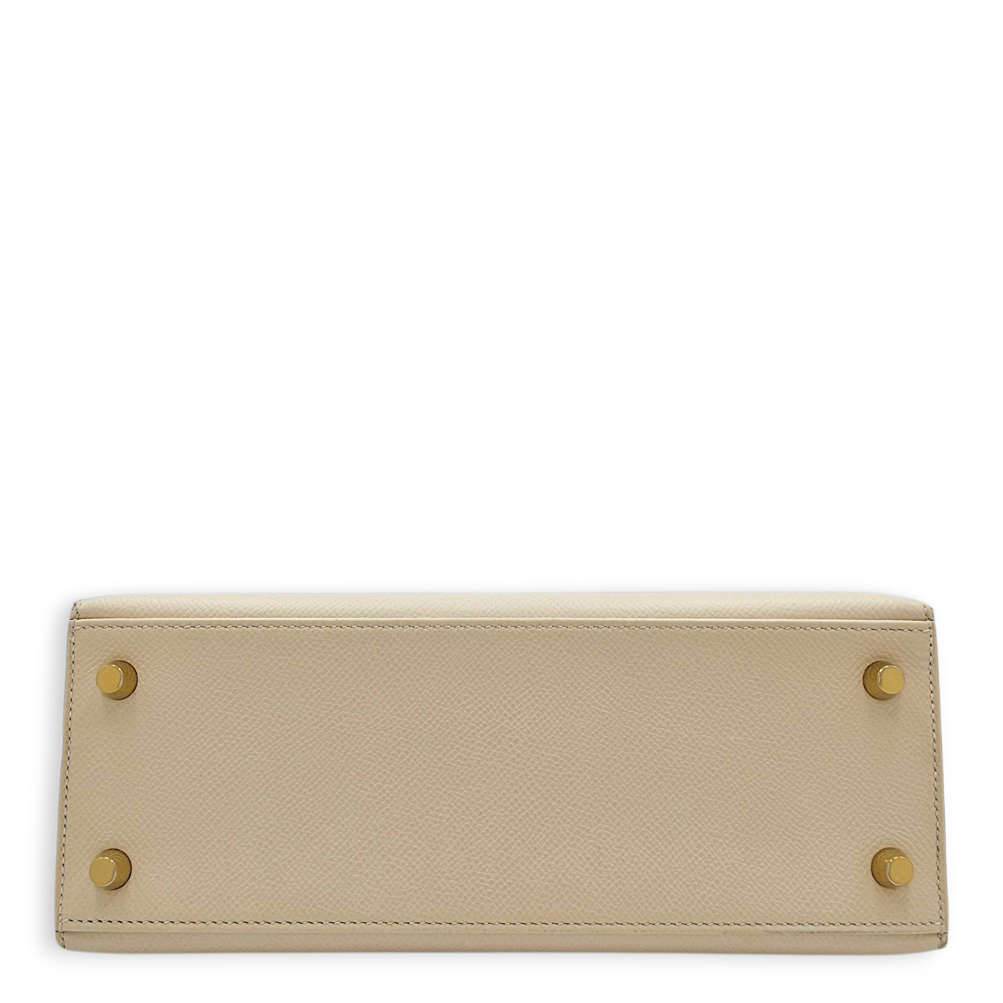 HSS Sellier Kelly 25 Craie/Vert d'anglais in Epsom Brushed Gold hardware CL2604-21093 5