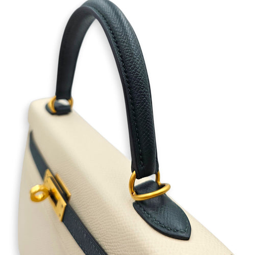 HSS Sellier Kelly 25 Craie/Vert d'anglais in Epsom Brushed Gold hardware CL2604-21093 7