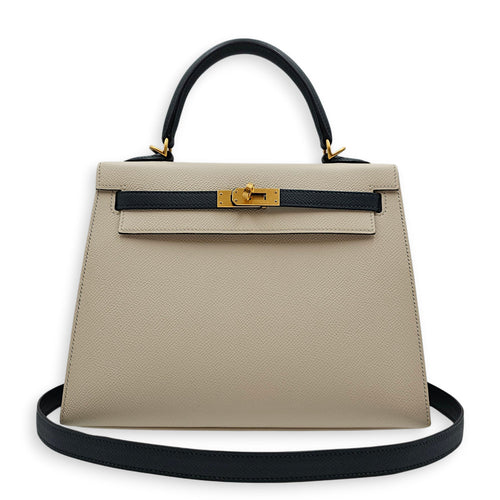 HSS Sellier Kelly 25 Craie/Vert d'anglais in Epsom Brushed Gold hardware CL2604-21093 8