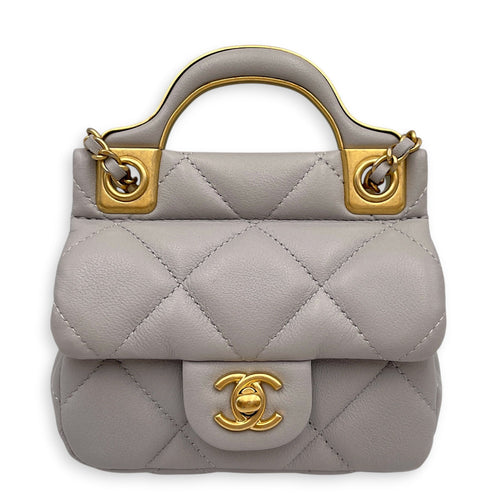 Lady Handle Flap Card Holder Grey Crossbody Bag in Calfskin Gold hardware CL2605-21121 1