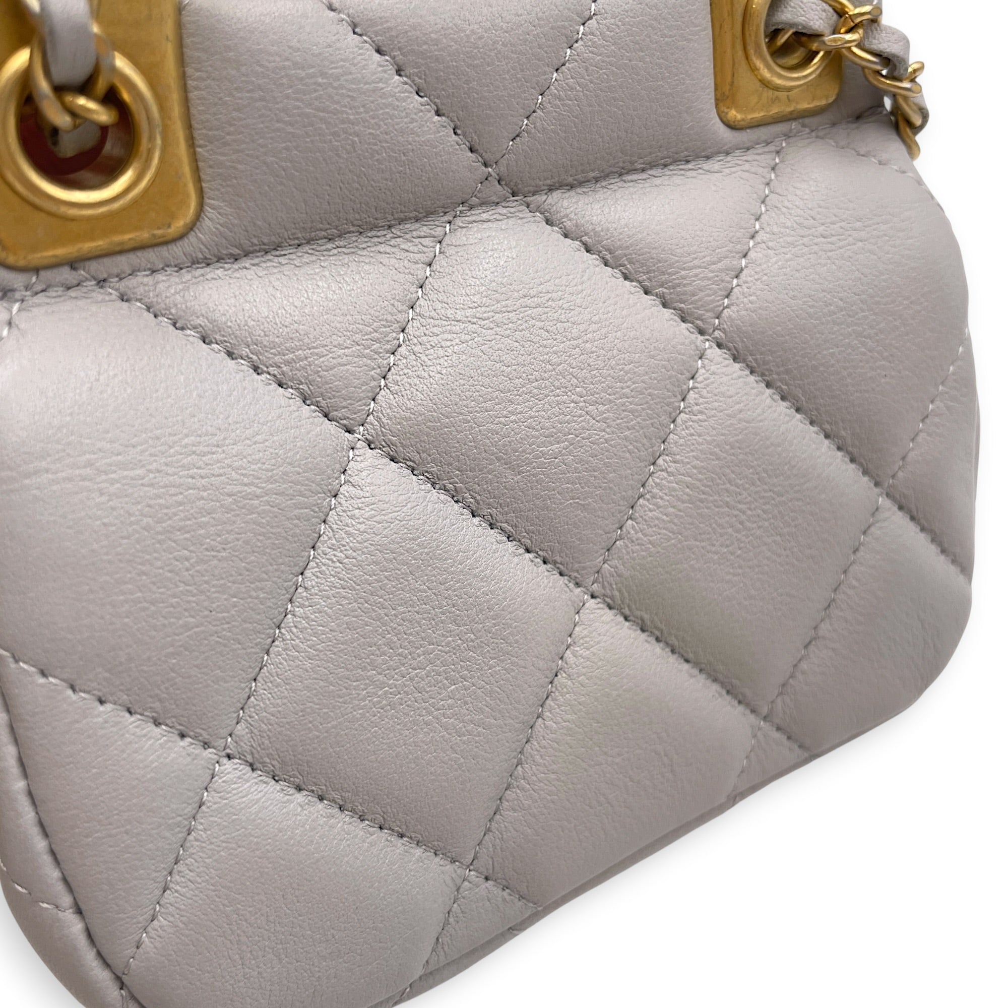 Lady Handle Flap Card Holder Grey Crossbody Bag in Calfskin Gold hardware CL2605-21121 10