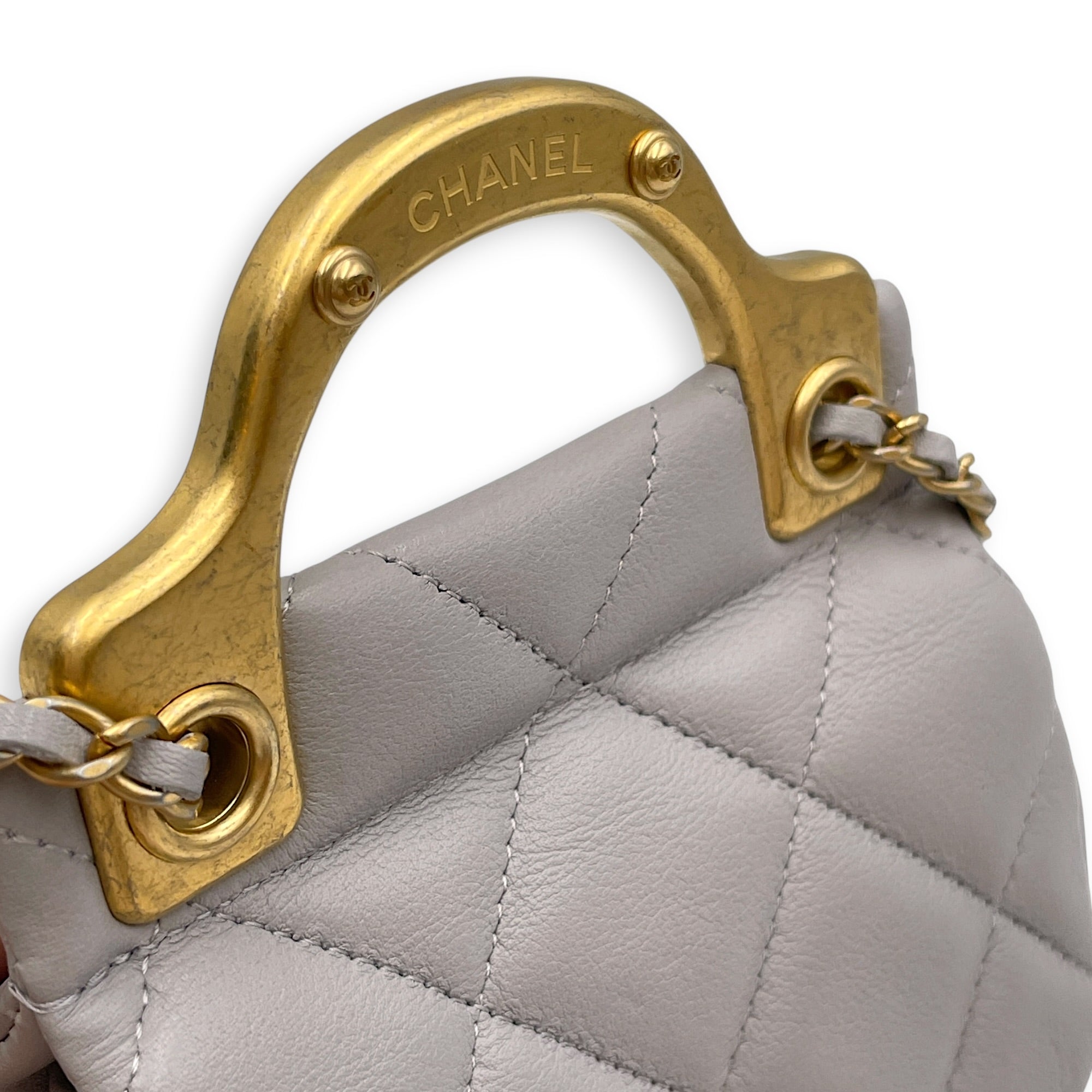 Lady Handle Flap Card Holder Grey Crossbody Bag in Calfskin Gold hardware CL2605-21121 11