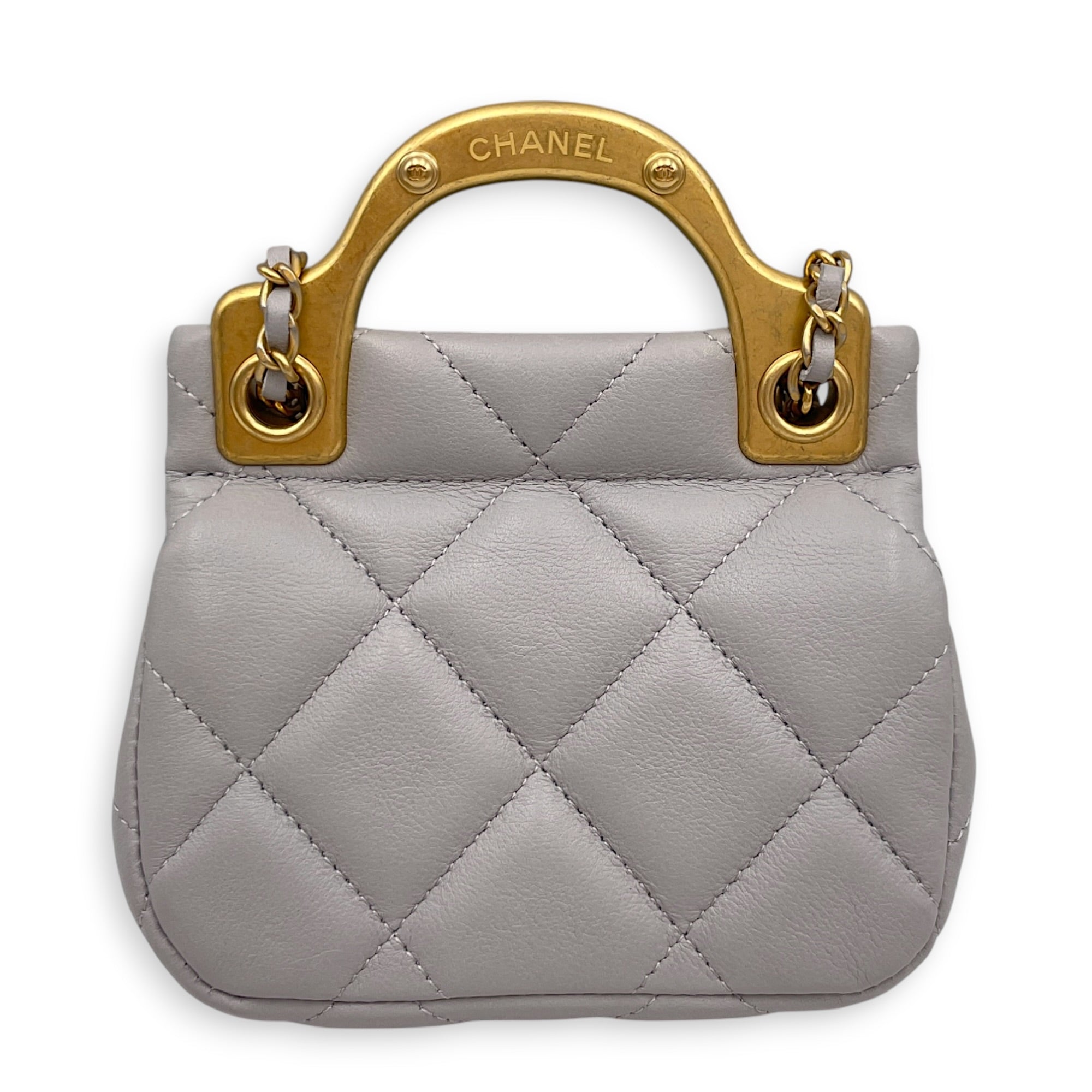 Lady Handle Flap Card Holder Grey Crossbody Bag in Calfskin Gold hardware CL2605-21121 2