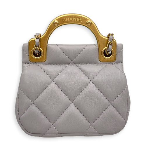 Lady Handle Flap Card Holder Grey Crossbody Bag in Calfskin Gold hardware CL2605-21121 2
