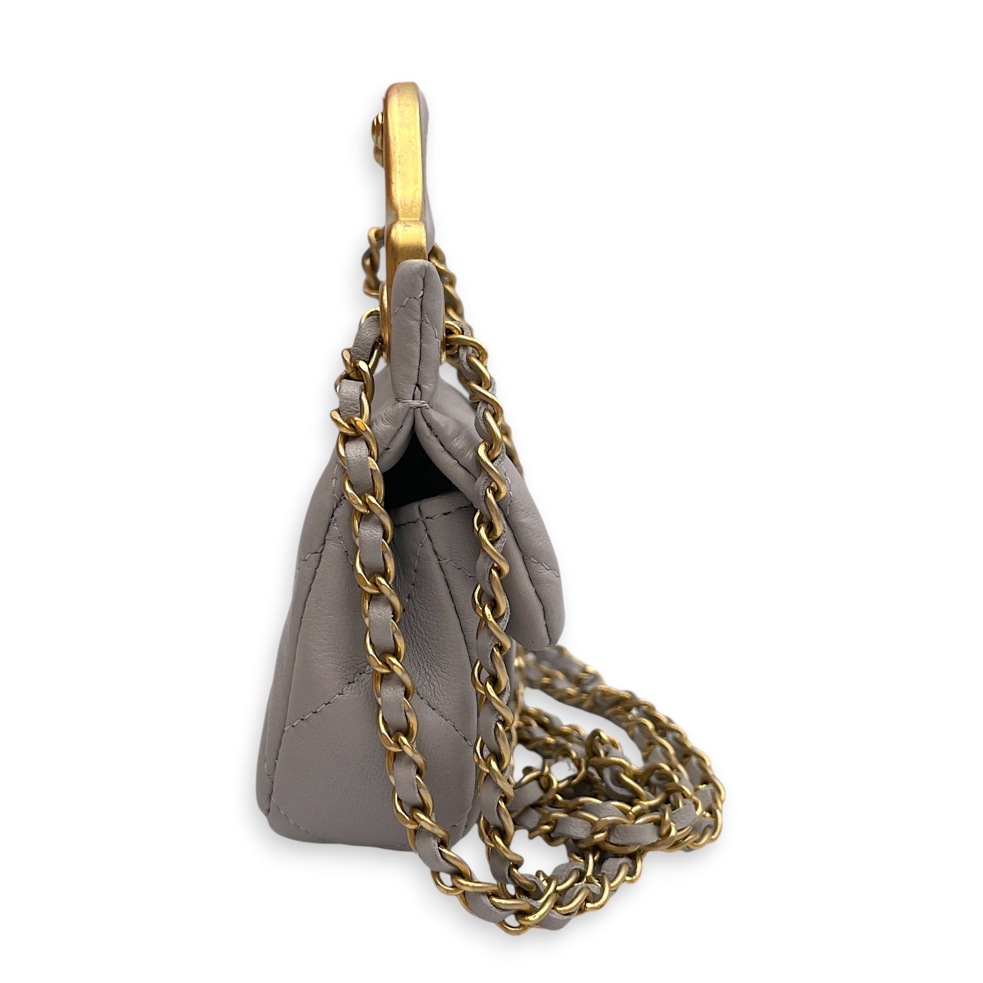 Lady Handle Flap Card Holder Grey Crossbody Bag in Calfskin Gold hardware CL2605-21121 3