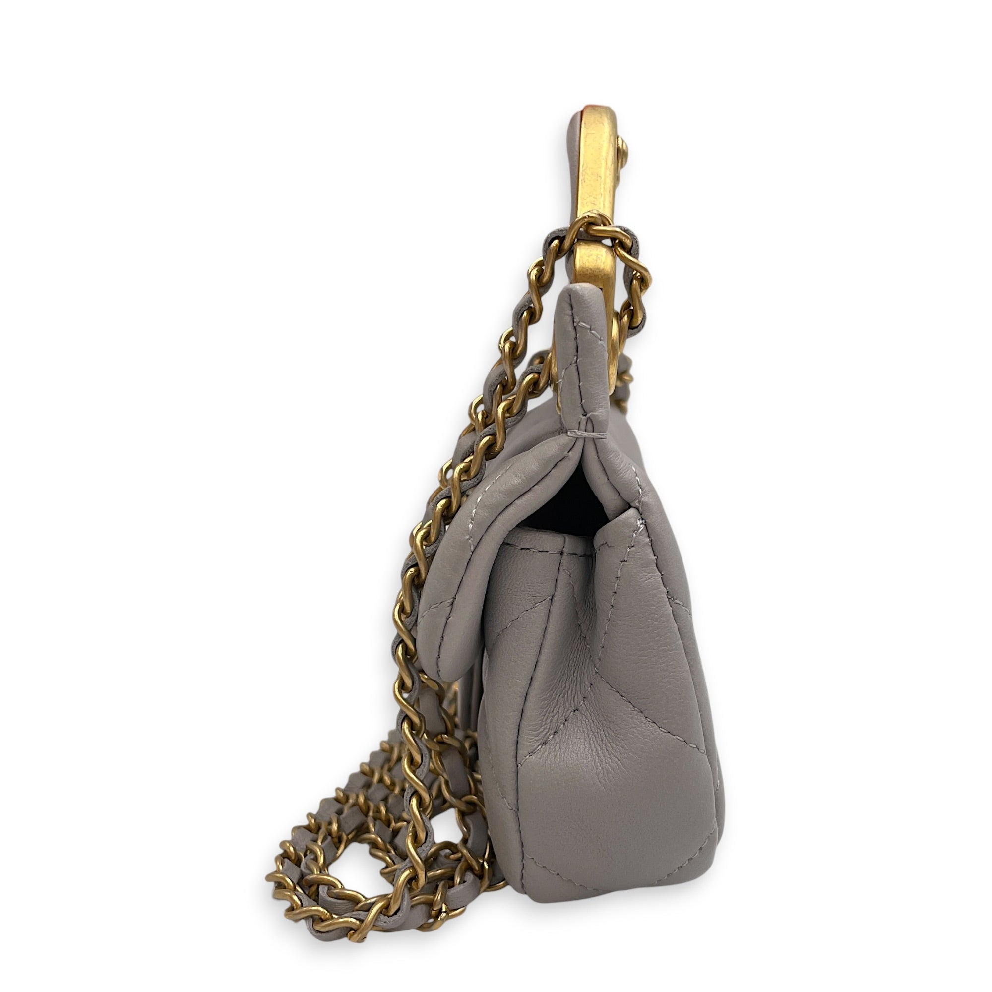 Lady Handle Flap Card Holder Grey Crossbody Bag in Calfskin Gold hardware CL2605-21121 4
