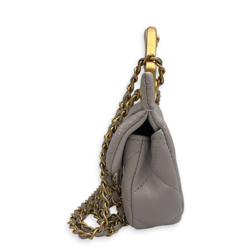 Lady Handle Flap Card Holder Grey Crossbody Bag in Calfskin Gold hardware CL2605-21121 4