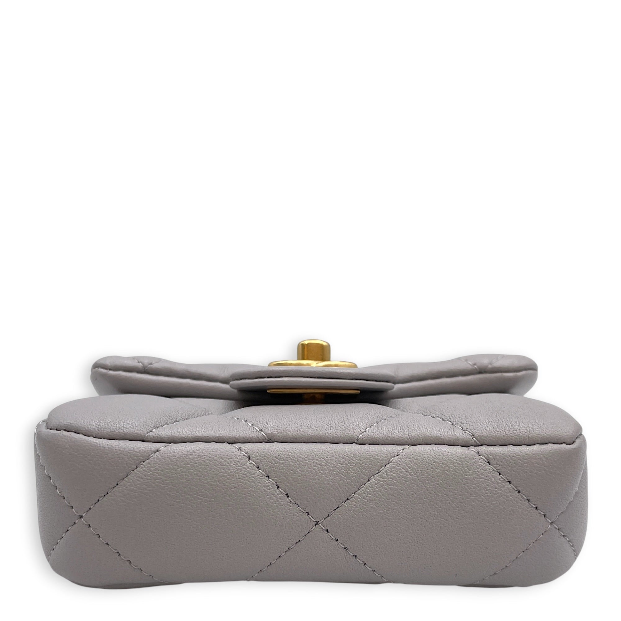 Lady Handle Flap Card Holder Grey Crossbody Bag in Calfskin Gold hardware CL2605-21121 5