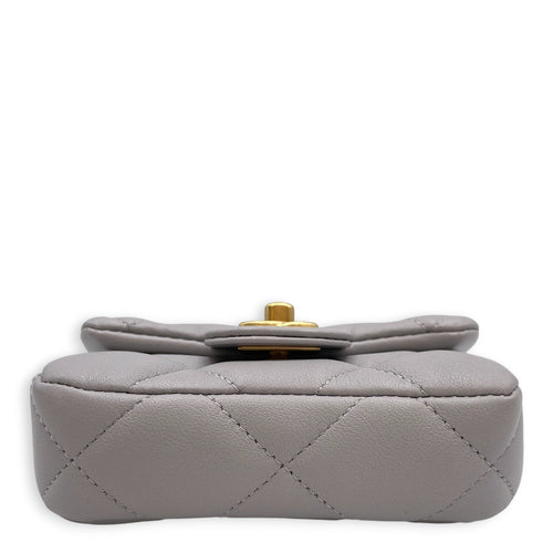 Lady Handle Flap Card Holder Grey Crossbody Bag in Calfskin Gold hardware CL2605-21121 5