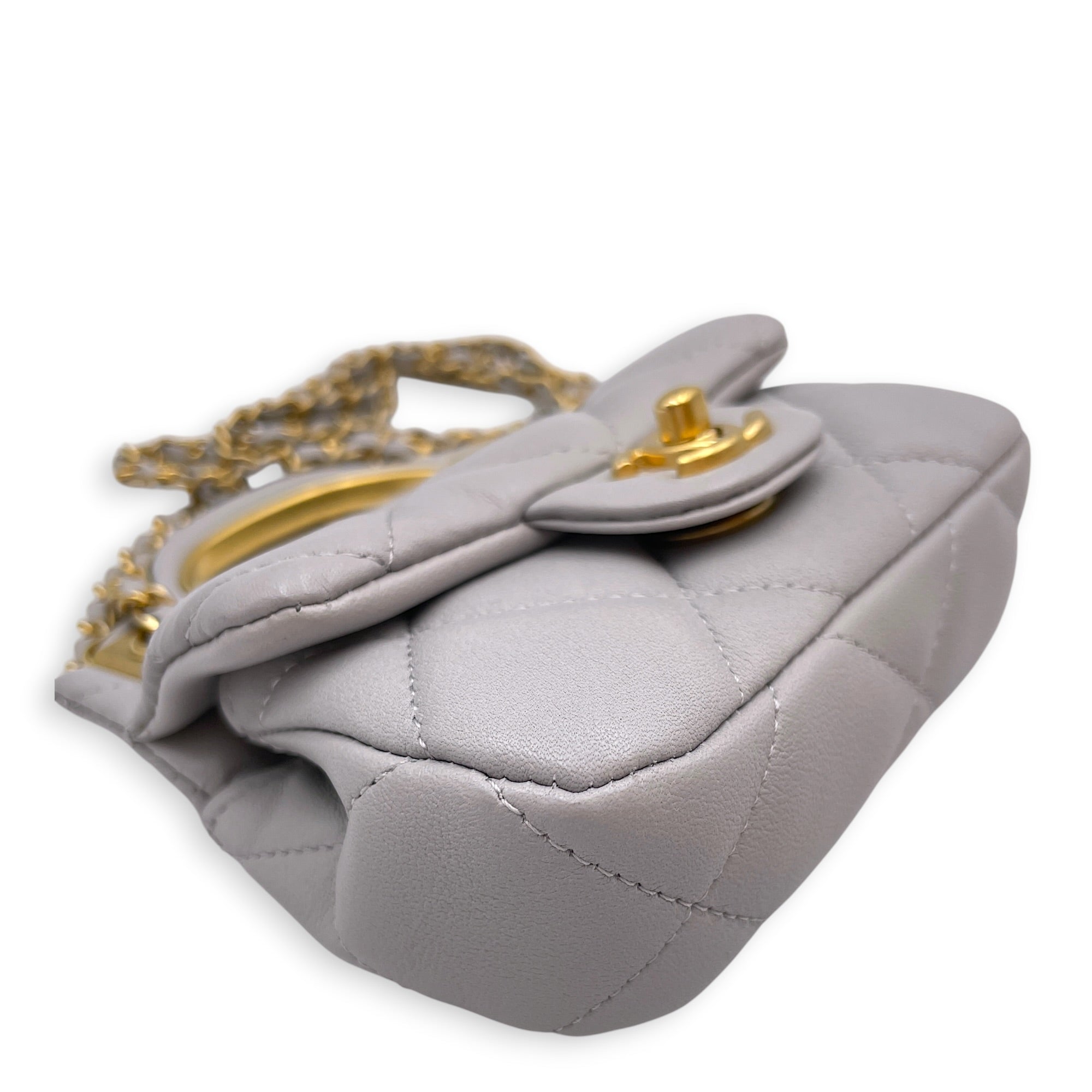 Lady Handle Flap Card Holder Grey Crossbody Bag in Calfskin Gold hardware CL2605-21121 8