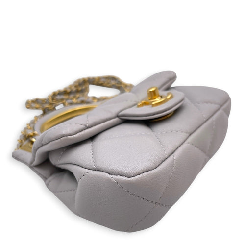 Lady Handle Flap Card Holder Grey Crossbody Bag in Calfskin Gold hardware CL2605-21121 8