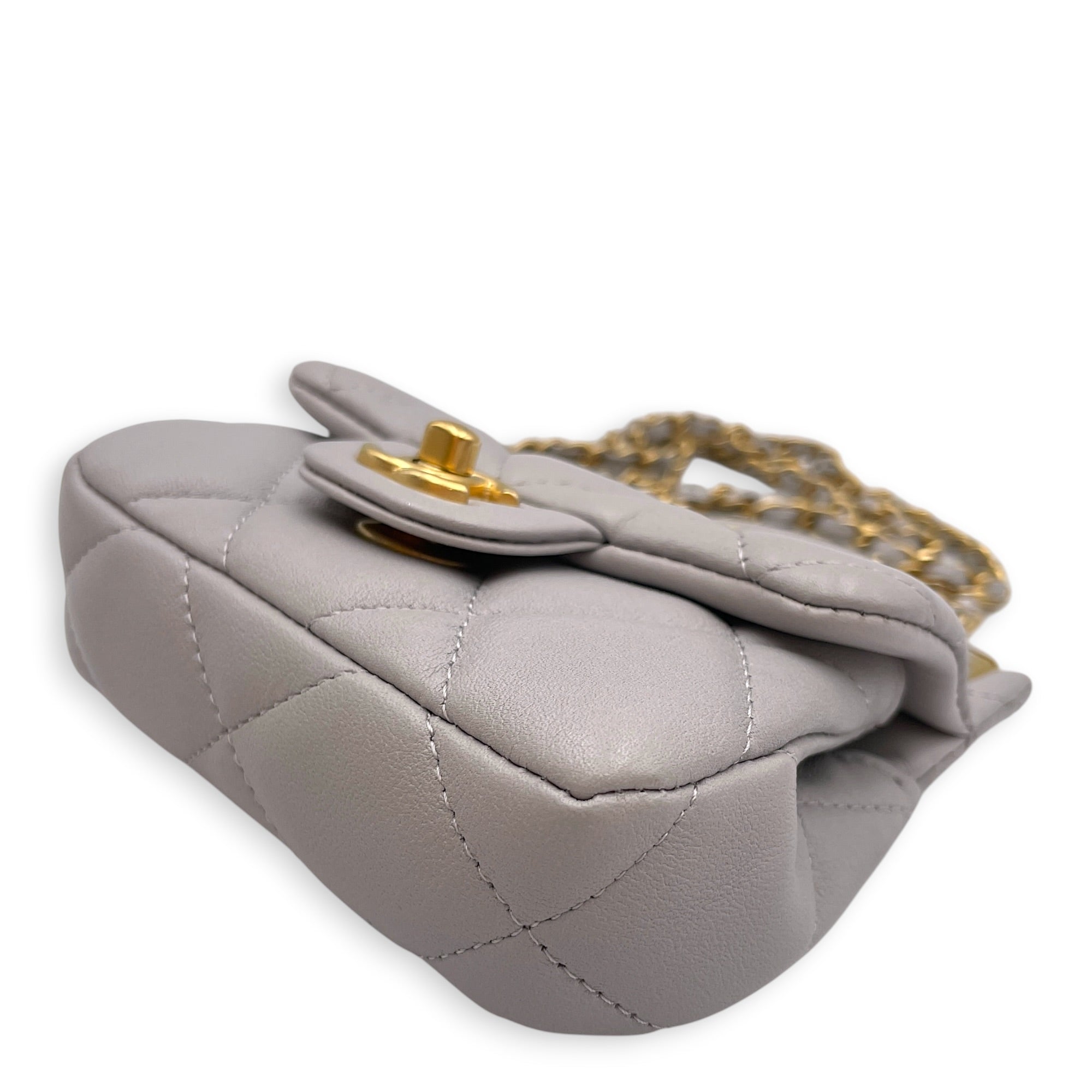 Lady Handle Flap Card Holder Grey Crossbody Bag in Calfskin Gold hardware CL2605-21121 9