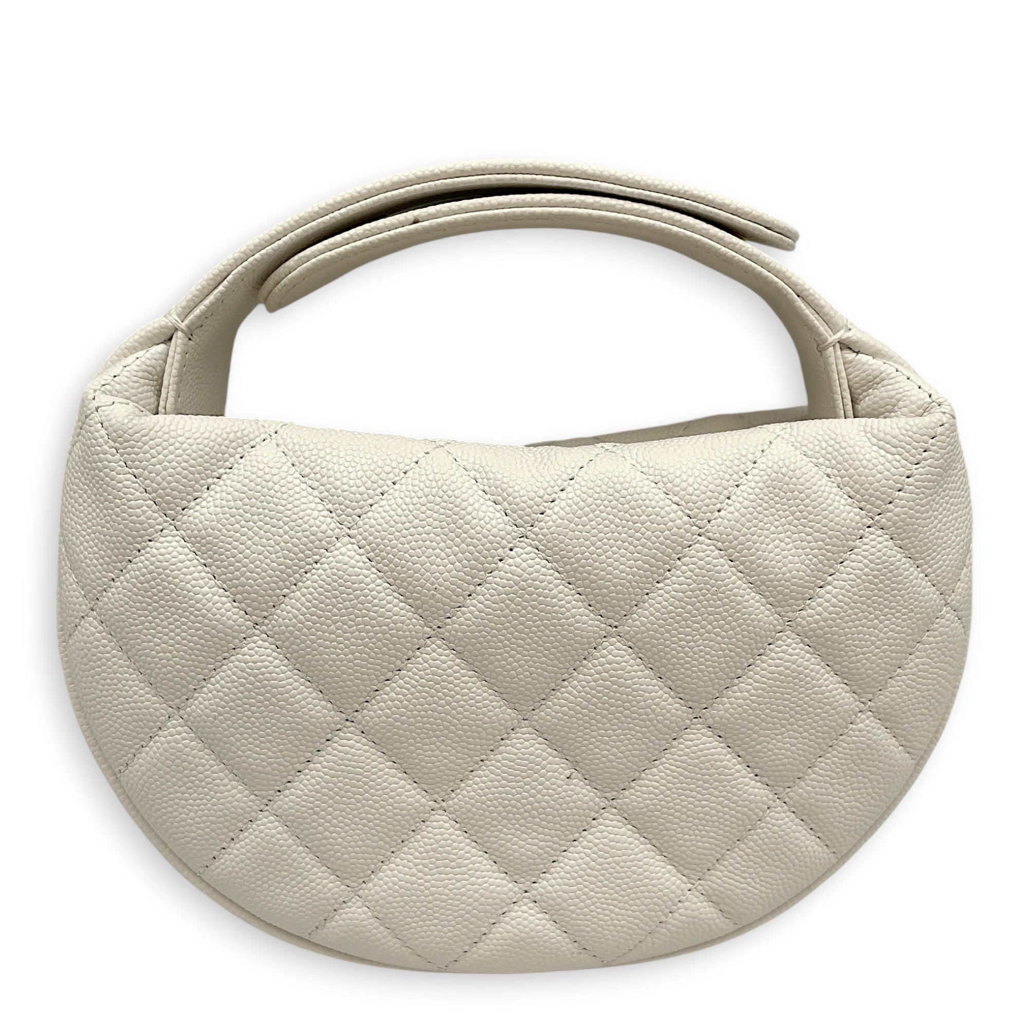 Quilted Polly Pocket Pouch Hobo Mini White Top Handle Bag in Caviar Leather Gold hardware CL2605-21123 2