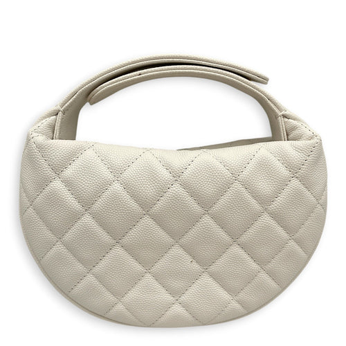 Quilted Polly Pocket Pouch Hobo Mini White Top Handle Bag in Caviar Leather Gold hardware CL2605-21123 2