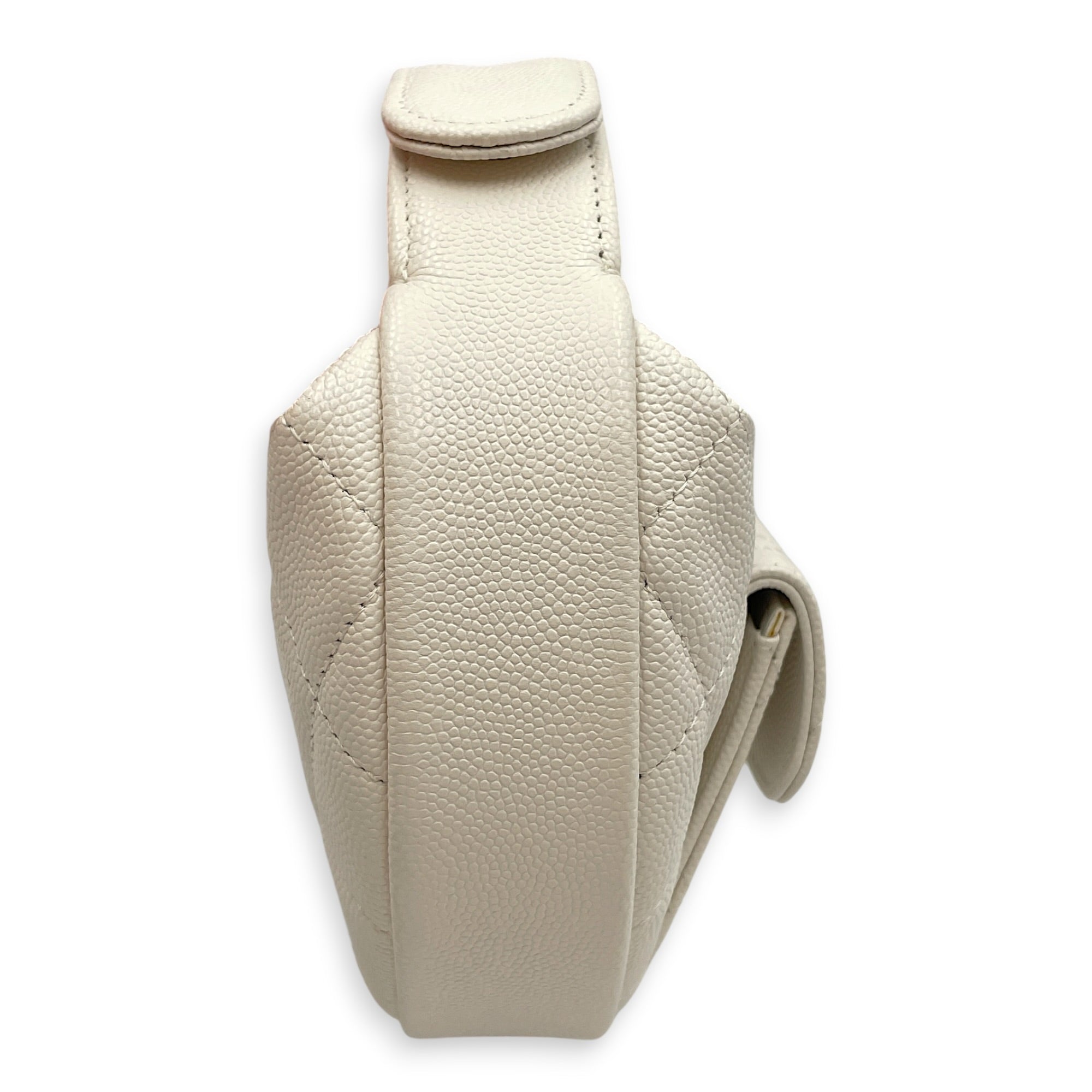 Quilted Polly Pocket Pouch Hobo Mini White Top Handle Bag in Caviar Leather Gold hardware CL2605-21123 3