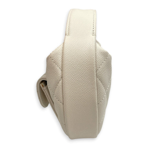 Quilted Polly Pocket Pouch Hobo Mini White Top Handle Bag in Caviar Leather Gold hardware CL2605-21123 4