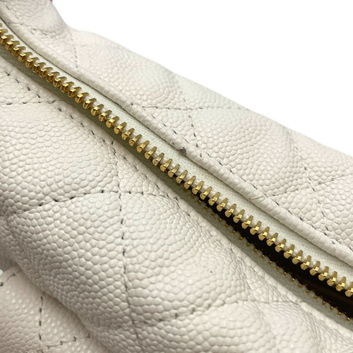 Quilted Polly Pocket Pouch Hobo Mini White Top Handle Bag in Caviar Leather Gold hardware CL2605-21123 8