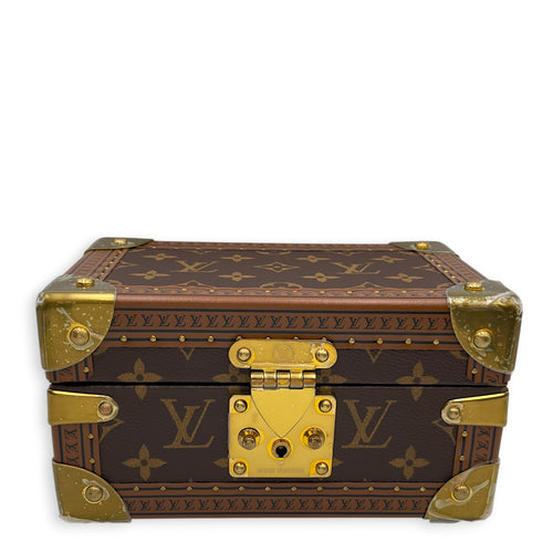 Coffret Tresor 20 Treasure Case Brown Trunk in Canvas Gold hardware