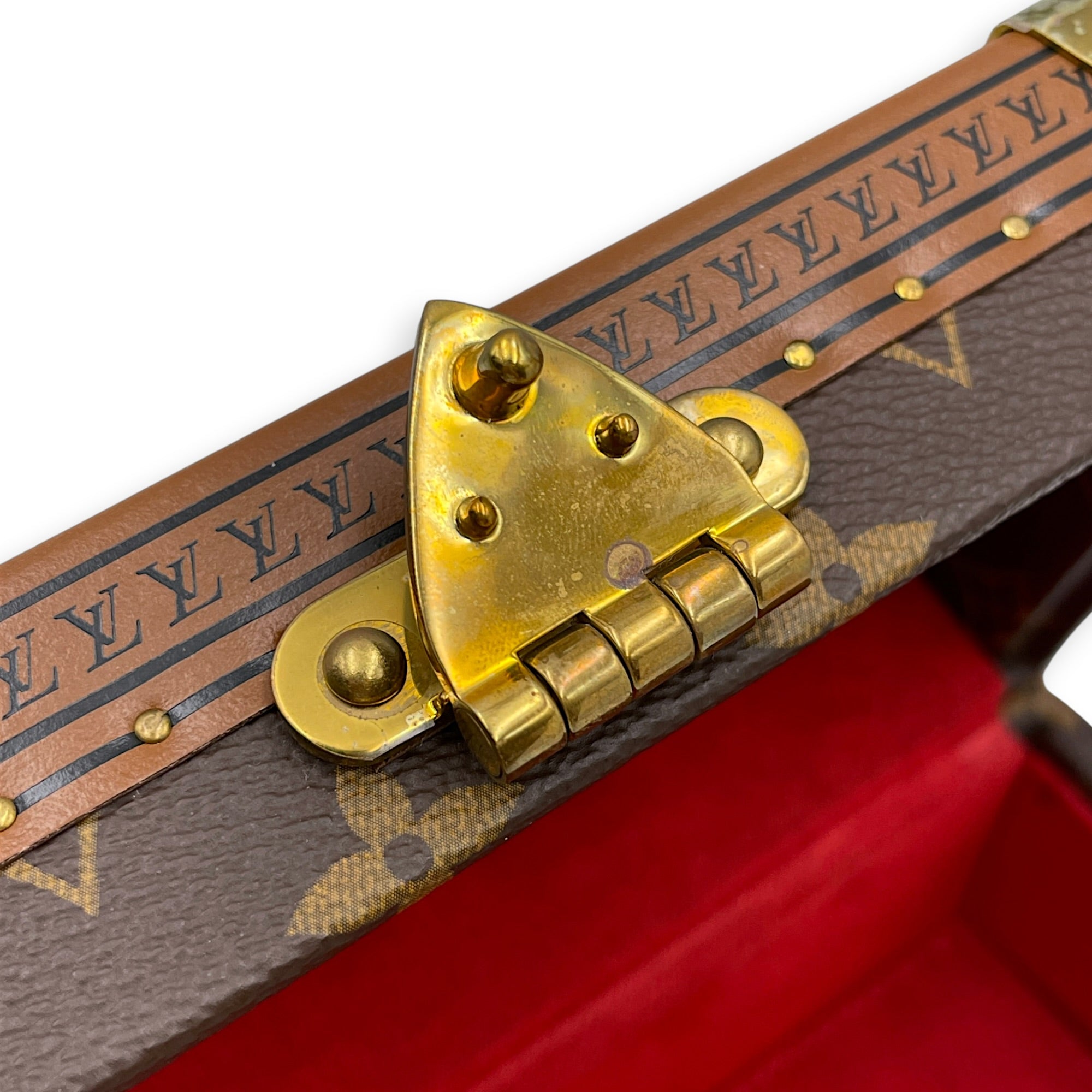 Coffret Tresor 20 Treasure Case Brown Trunk in Canvas Gold hardware