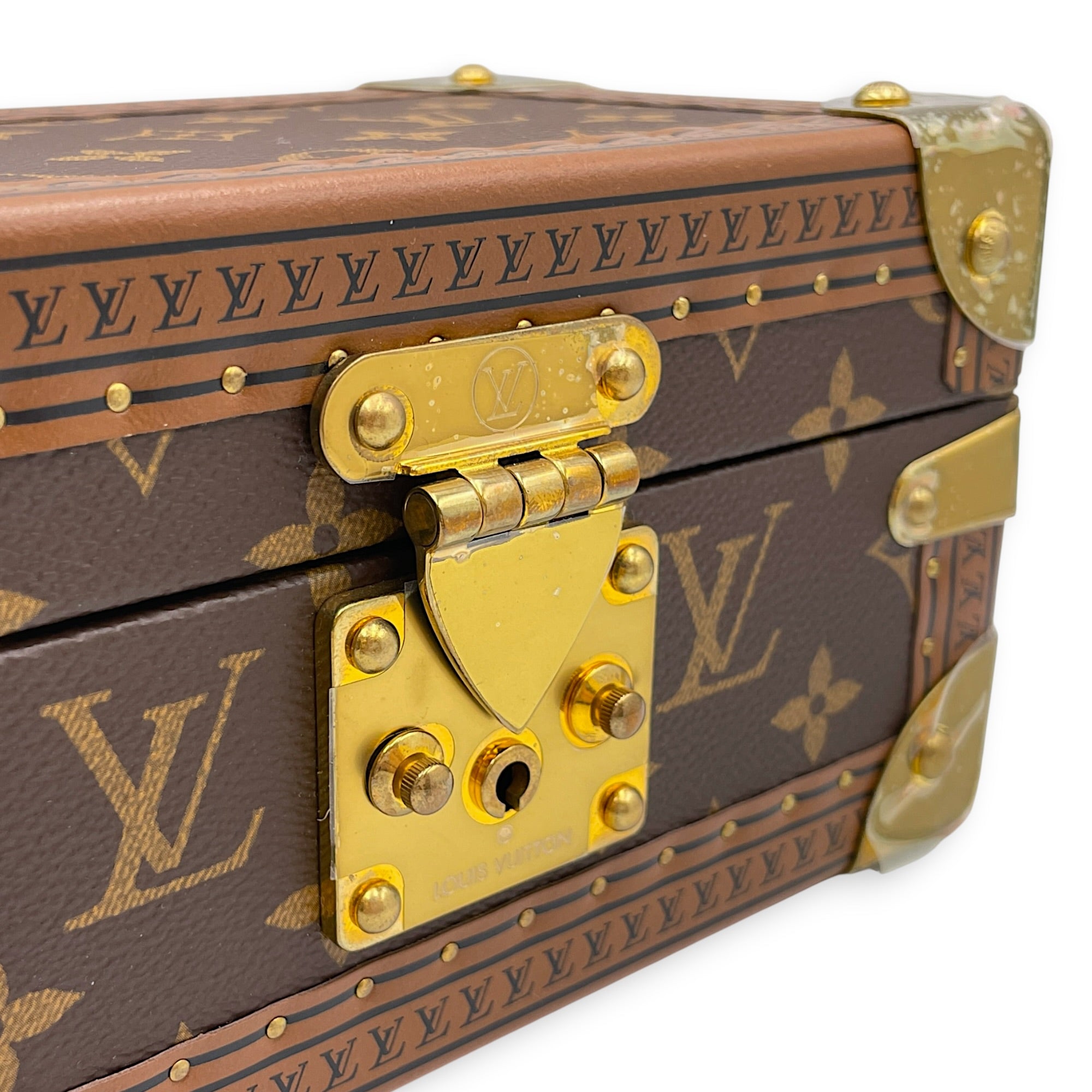 Coffret Tresor 20 Treasure Case Brown Trunk in Canvas Gold hardware