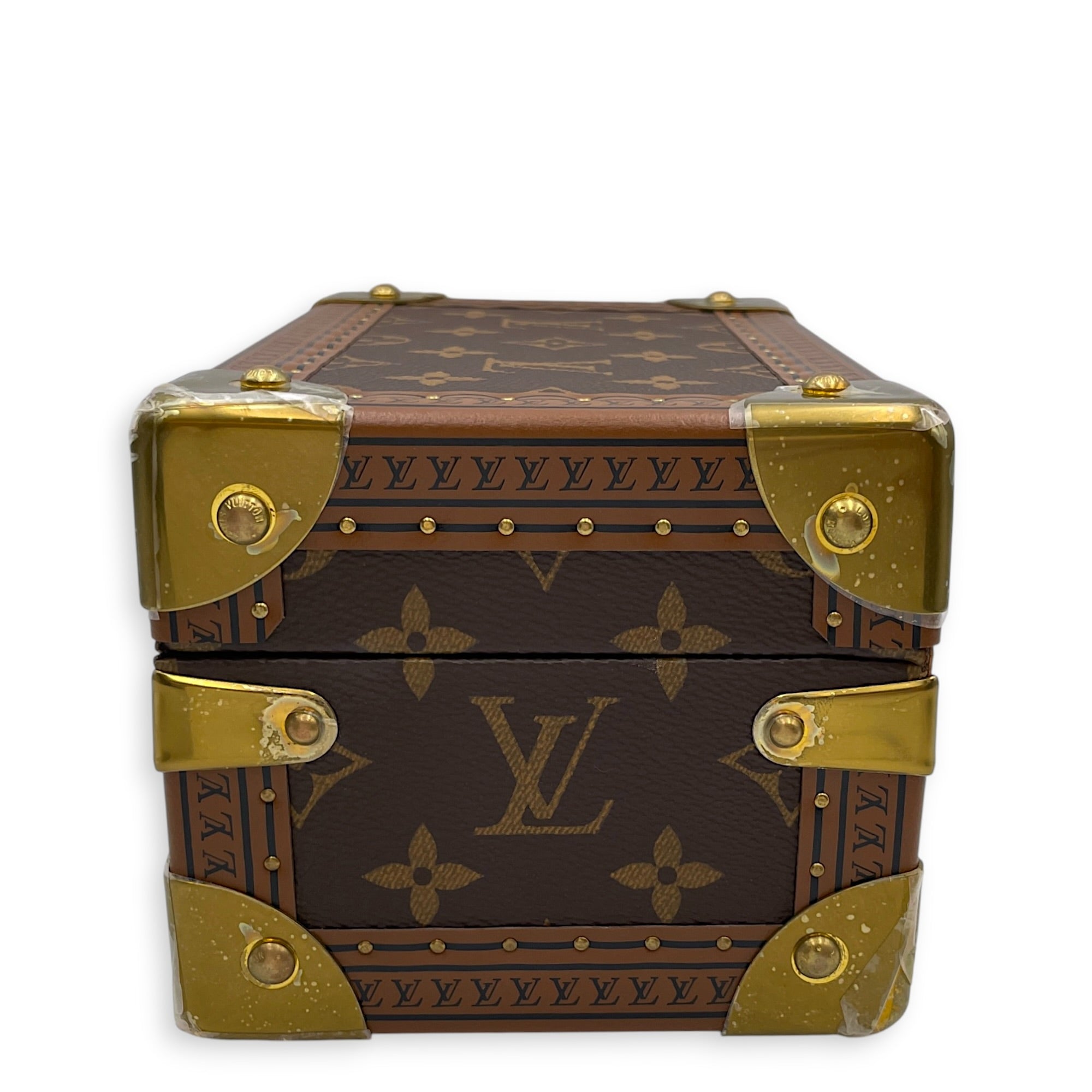 Coffret Tresor 20 Treasure Case Brown Trunk in Canvas Gold hardware