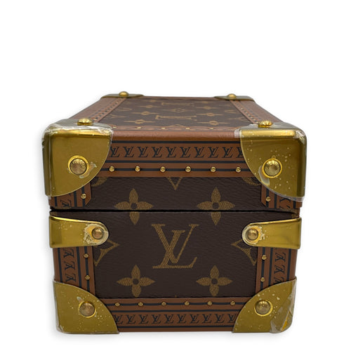 Coffret Tresor 20 Treasure Case Brown Trunk in Canvas Gold hardware