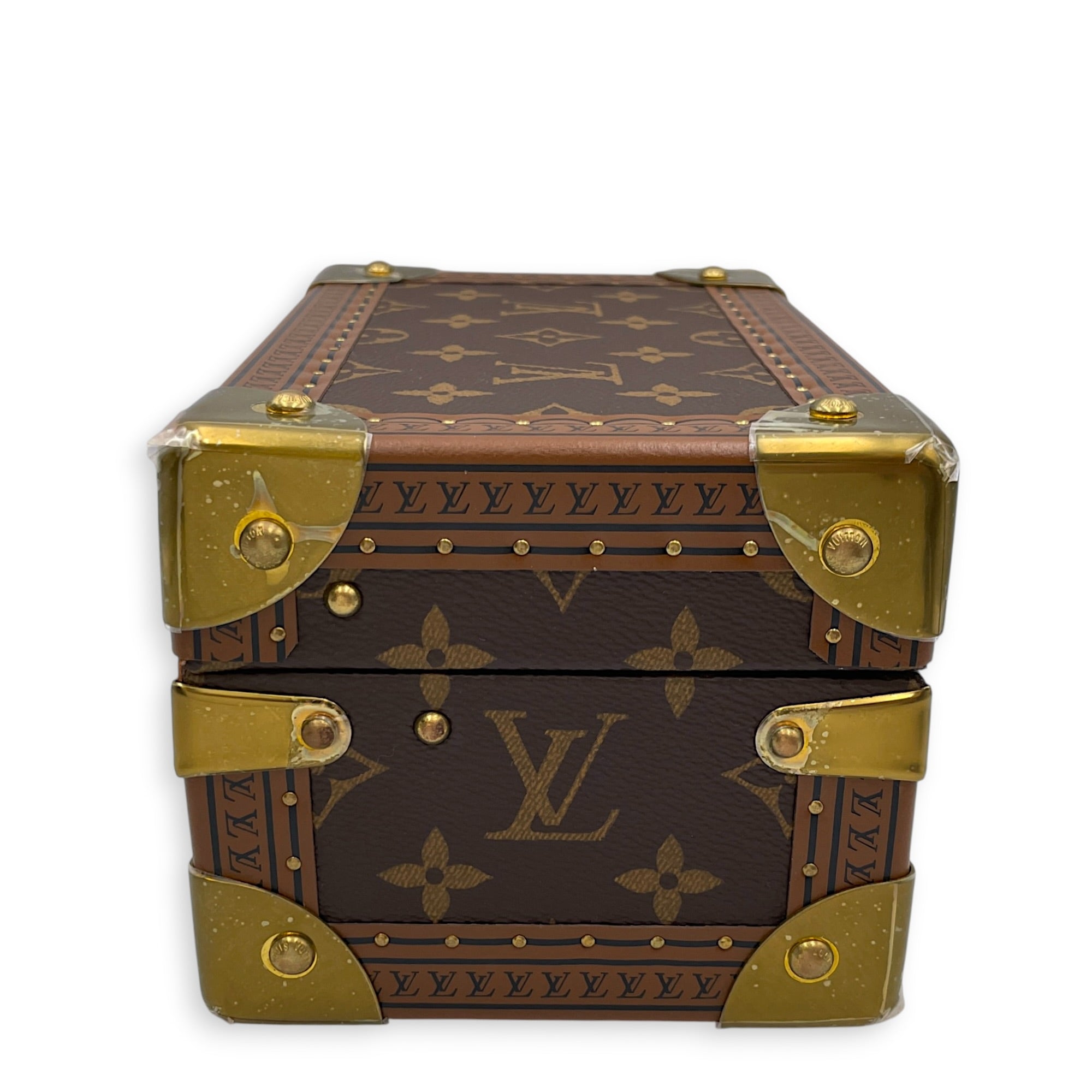 Coffret Tresor 20 Treasure Case Brown Trunk in Canvas Gold hardware