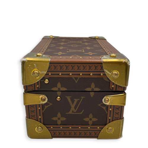Coffret Tresor 20 Treasure Case Brown Trunk in Canvas Gold hardware