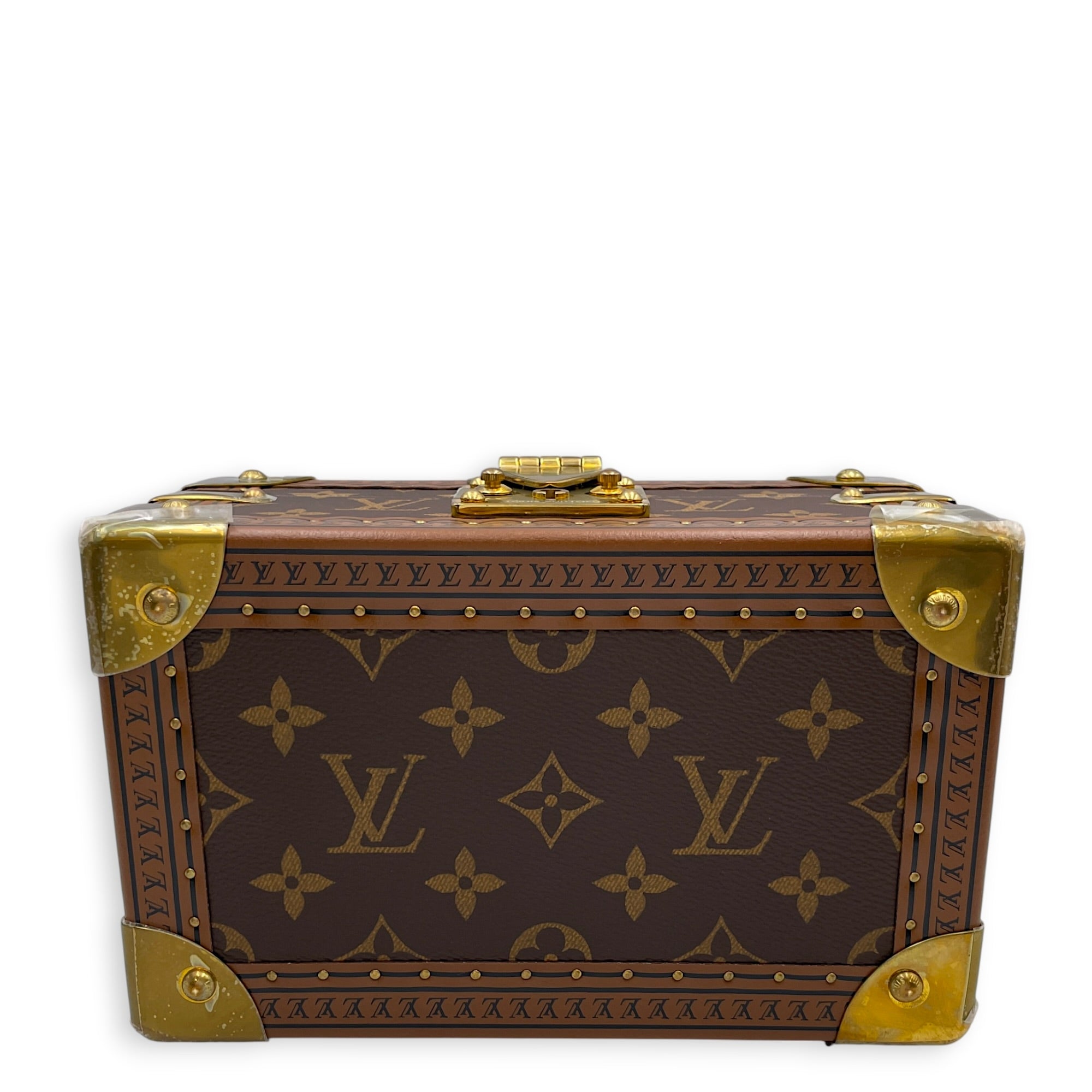 Coffret Tresor 20 Treasure Case Brown Trunk in Canvas Gold hardware