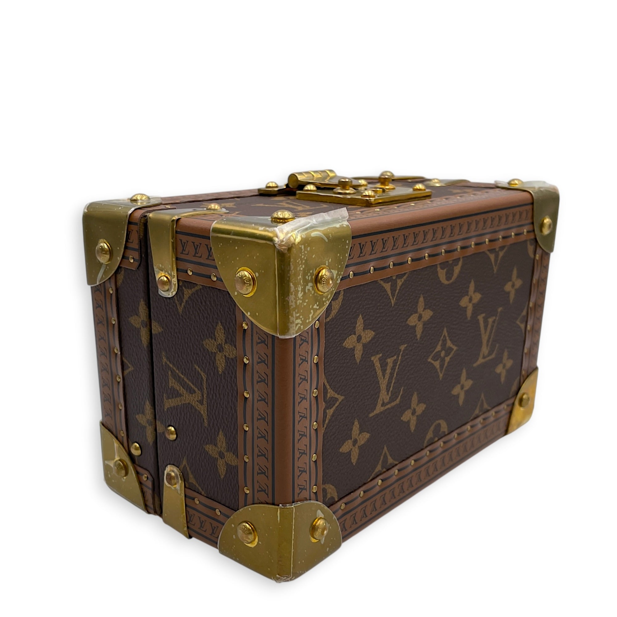 Coffret Tresor 20 Treasure Case Brown Trunk in Canvas Gold hardware