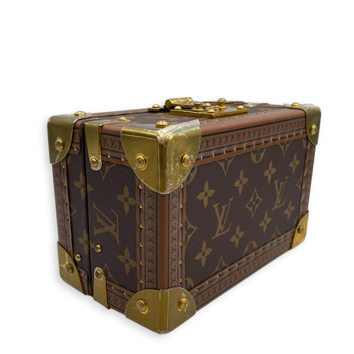 Coffret Tresor 20 Treasure Case Brown Trunk in Canvas Gold hardware