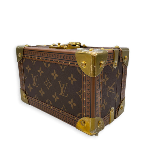 Coffret Tresor 20 Treasure Case Brown Trunk in Canvas Gold hardware
