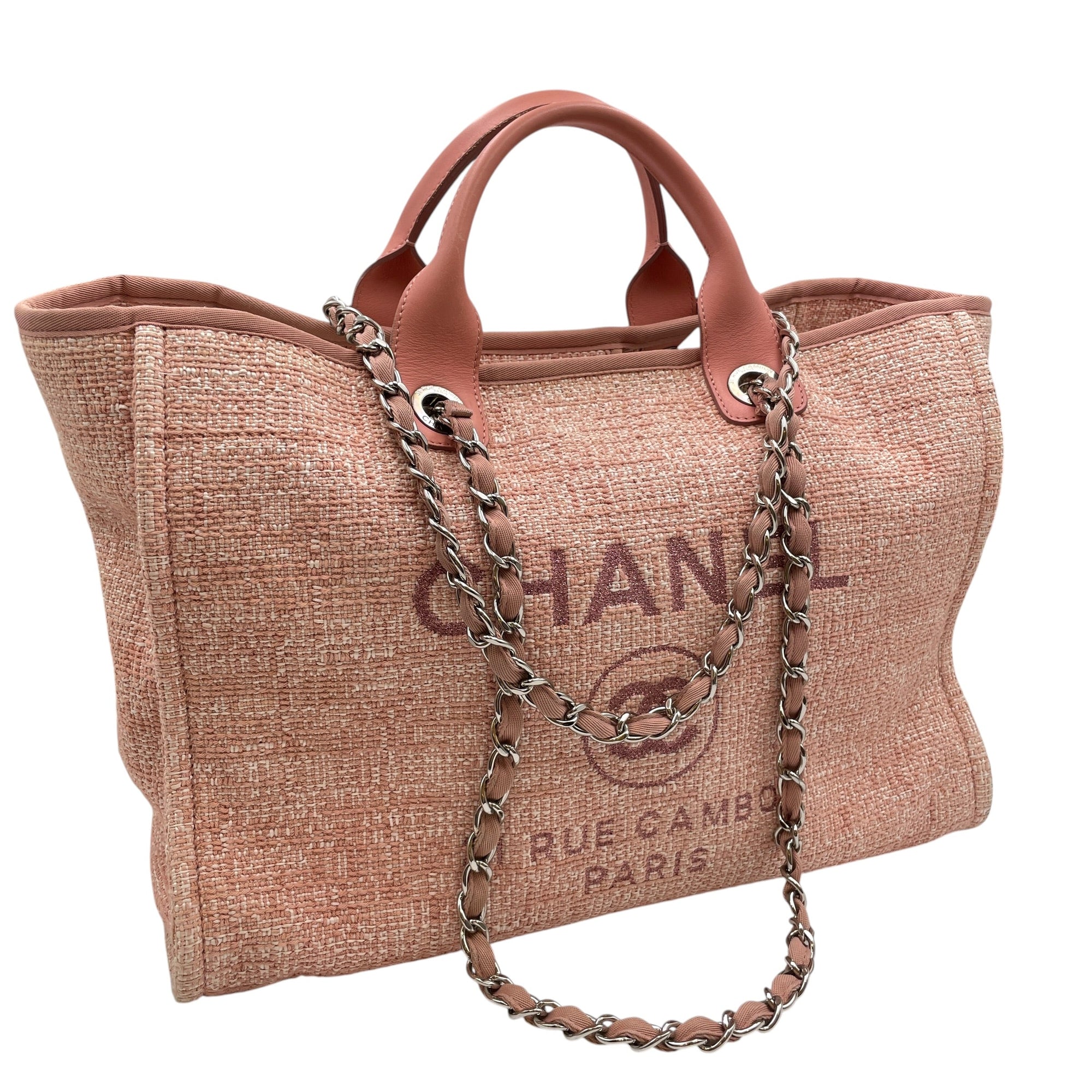 Deauville Large Pink Shoulder Bag in Tweed Silver hardware CL2605-21156 9