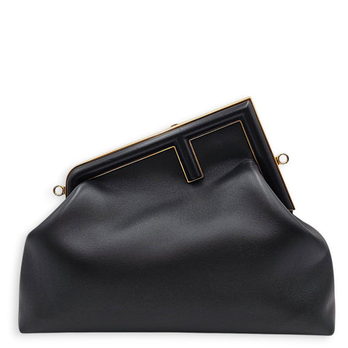 First Medium Black Clutch in Nappa Leather Gold hardware CL2605-21157 1