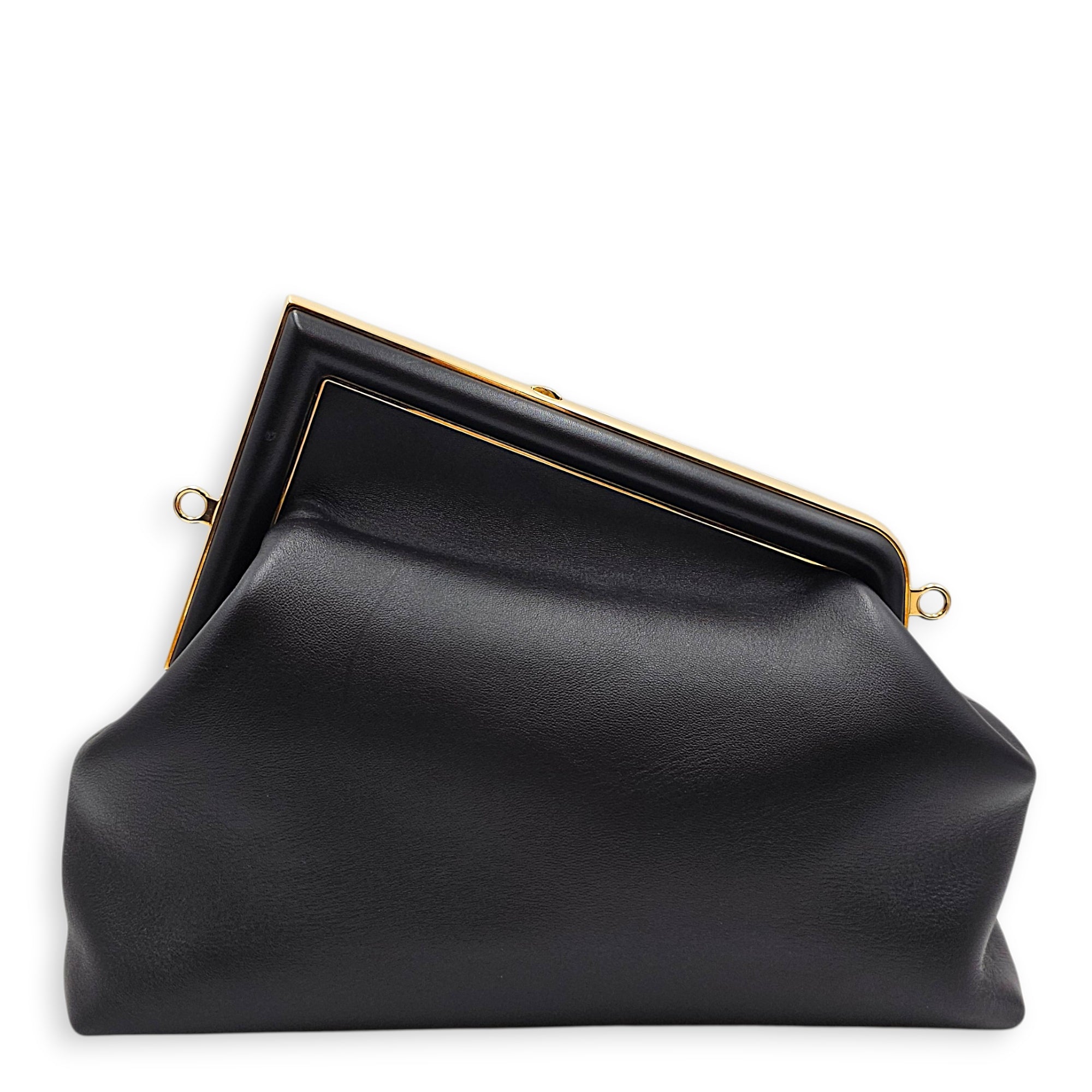 First Medium Black Clutch in Nappa Leather Gold hardware CL2605-21157 2