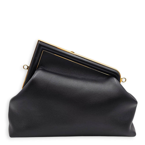 First Medium Black Clutch in Nappa Leather Gold hardware CL2605-21157 2