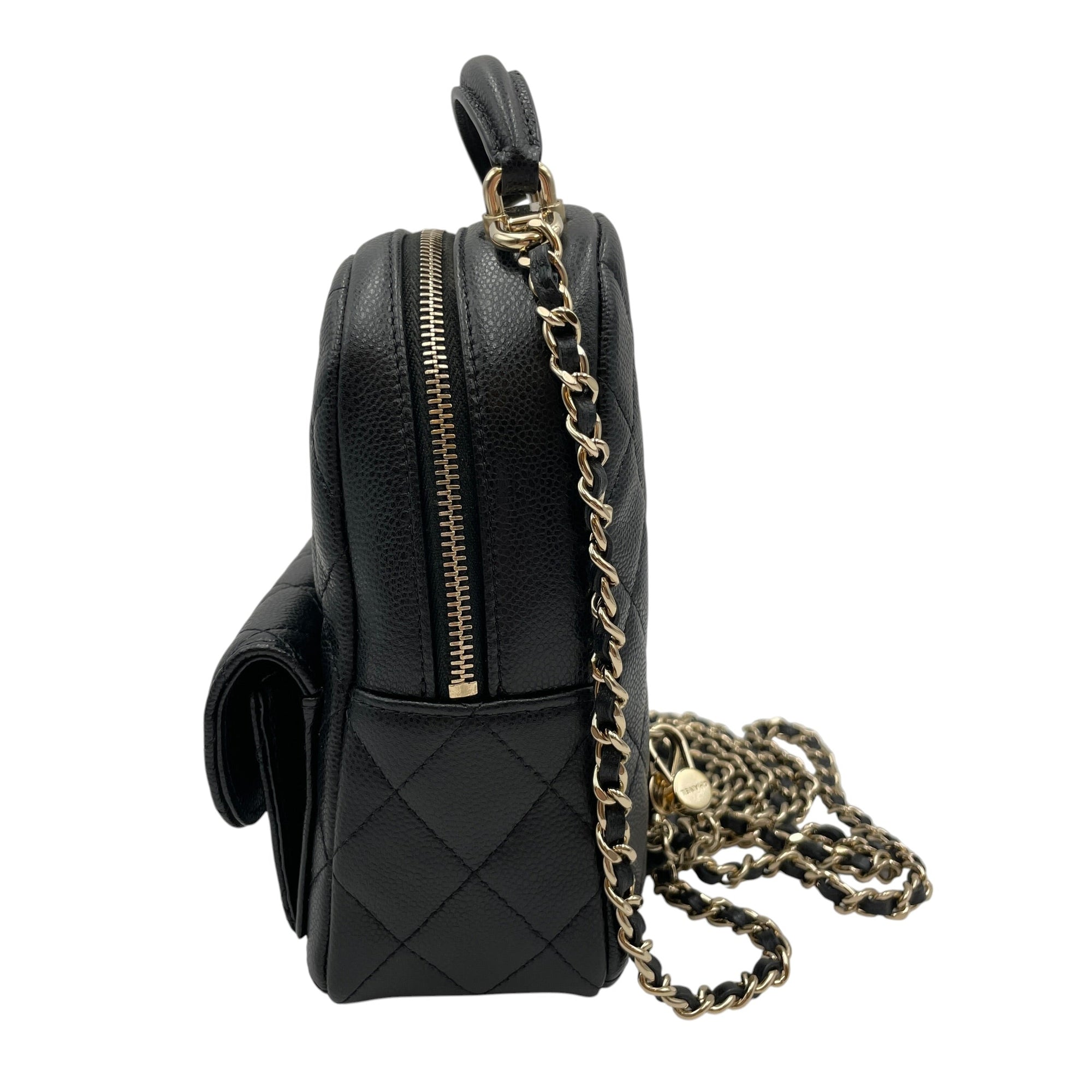 Quilted Mini Black Backpack in Caviar Leather Gold hardware CL2605-21175 4