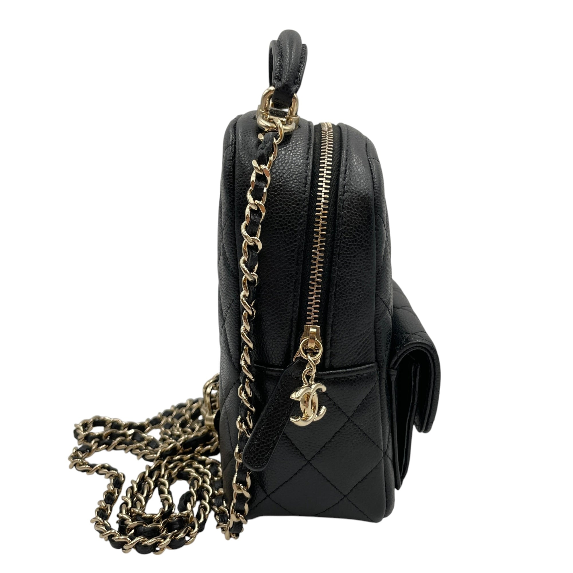 Quilted Mini Black Backpack in Caviar Leather Gold hardware CL2605-21175 7